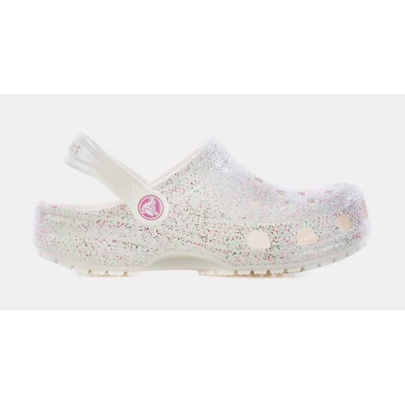 Classic Glitter Clog Infant Toddler Sandals (White)
