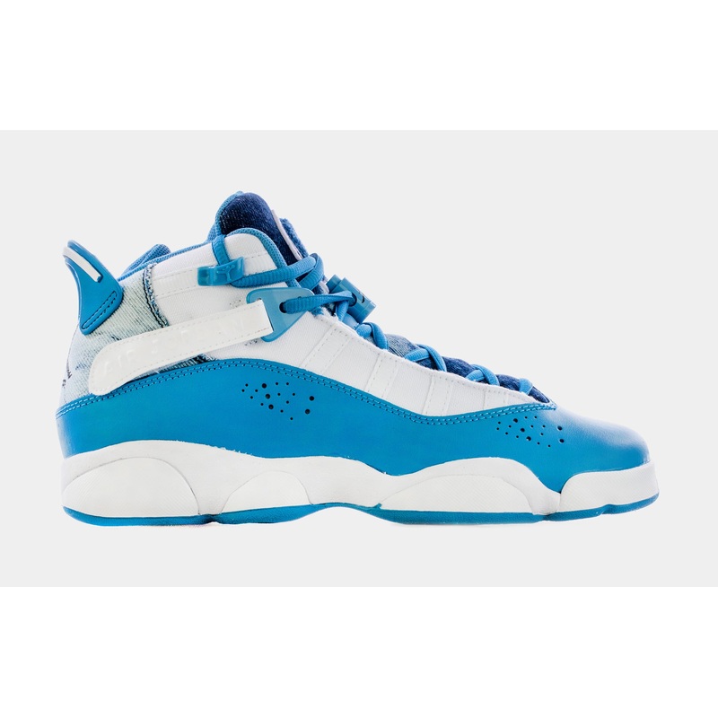 6 Rings Bleached Denim Grade School Lifestyle Shoes (Blue/White)