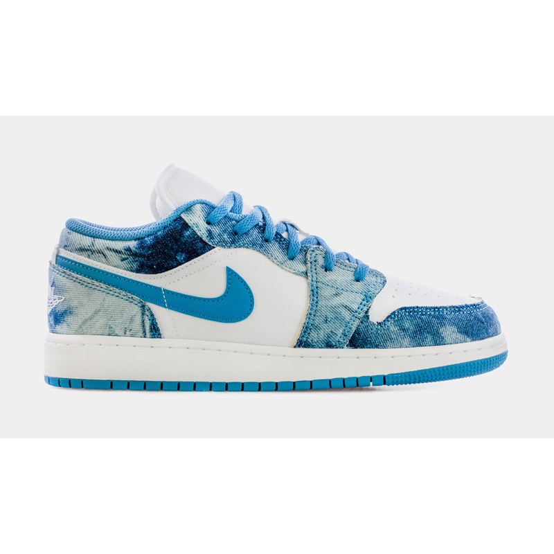 Air Jordan 1 Low Washed Denim Grade School Lifestyle Shoes (Blue/White) Limit One Per Customer