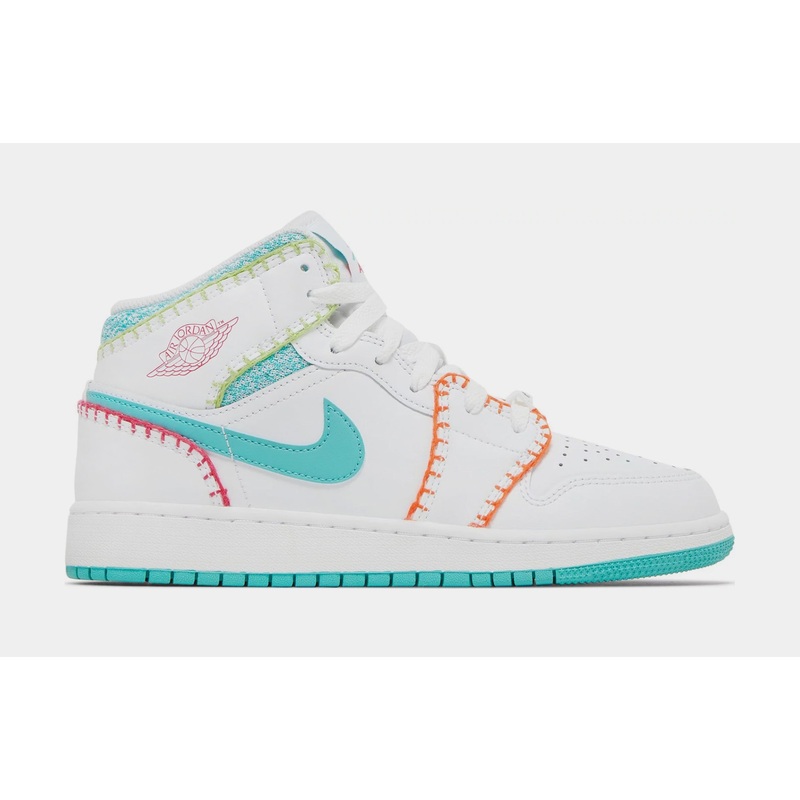 Air Jordan 1 Mid Multi Knit Grade School Lifestyle Shoes (White/Multi)