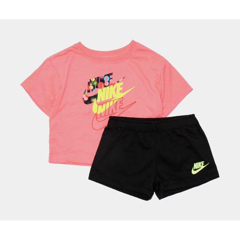Glow Time Boxy Tee and Shorts Set Preschool Set (Black/Pink)