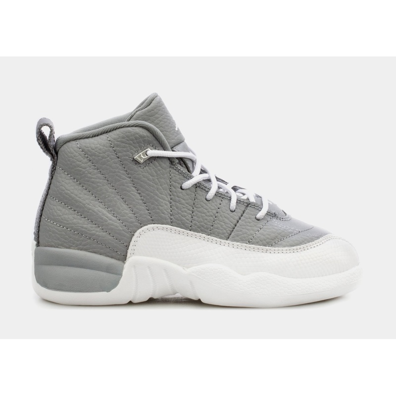 Air Jordan 12 Retro Stealth Preschool Lifestyle Shoes (White/Grey) Free Shipping