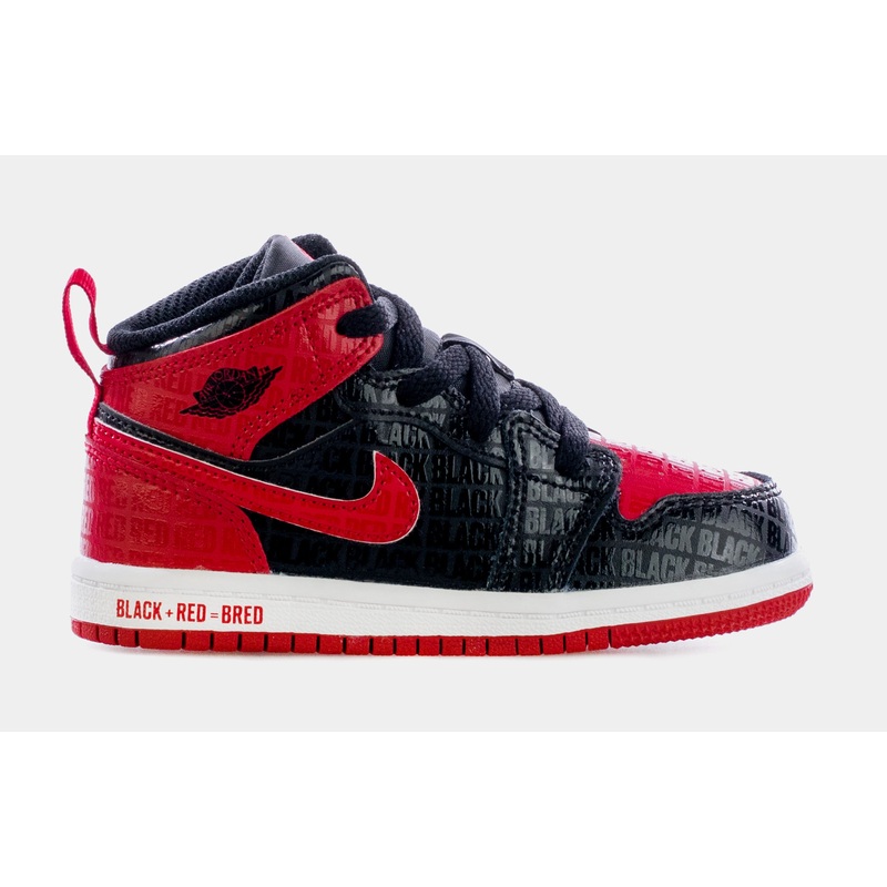 Air Jordan 1 Mid Black + Red = Bred Infant Toddler Lifestyle Shoes (Black/Red)