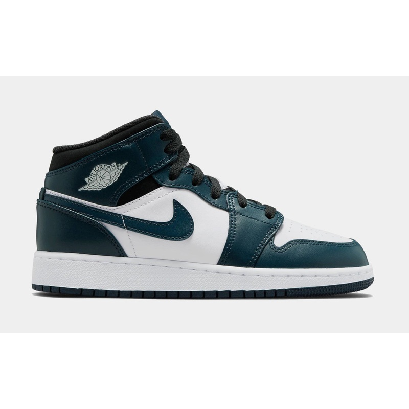 Air Jordan 1 Mid Dark Teal Grade School Lifestyle Shoes (Dark Teal Blue/White) Limit One Per Customer