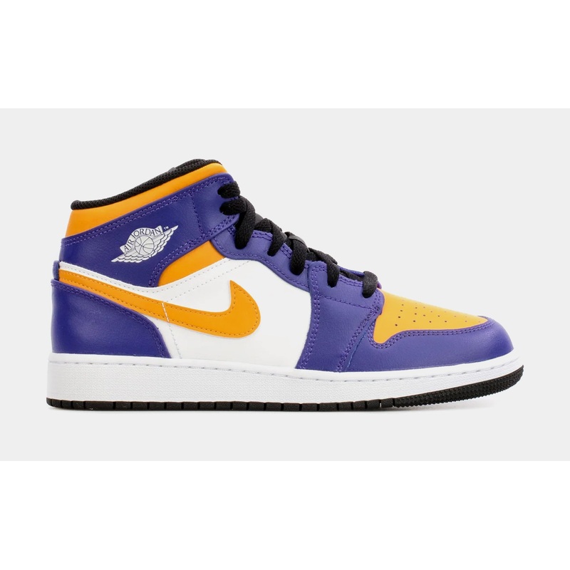 Air Jordan 1 Retro Mid Grade School Lifestyle Shoes (Purple/Yellow)