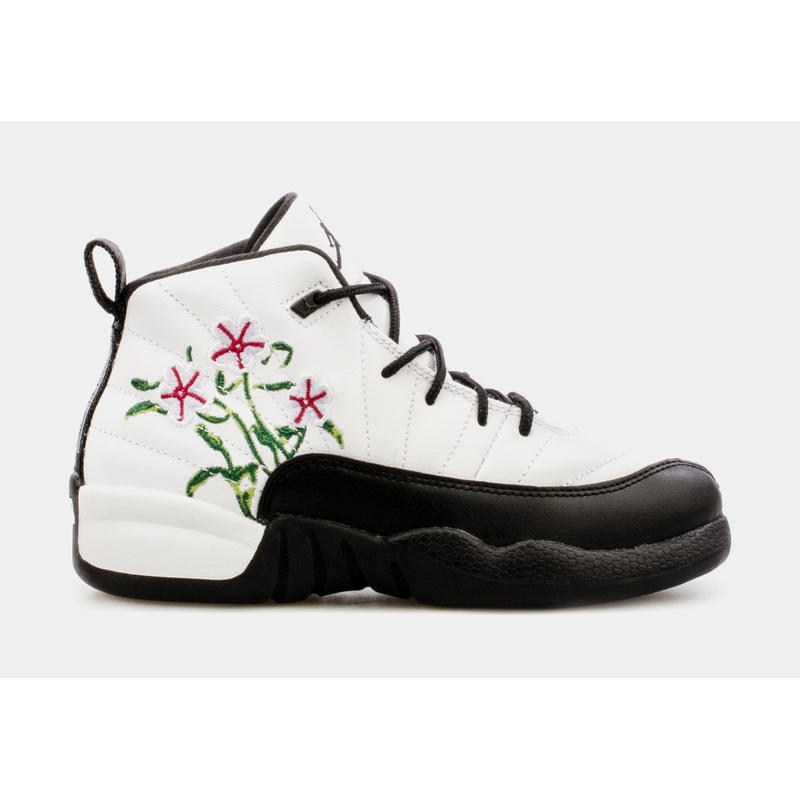 Air Jordan 12 Retro Floral Preschool Lifestyle Shoes (Black/White)