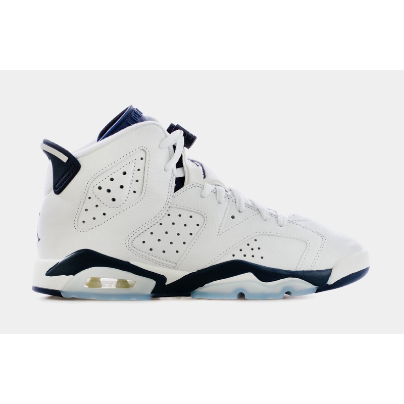 Air Jordan 6 Midnight Navy Grade School Lifestyle Shoes (White/Navy Blue)