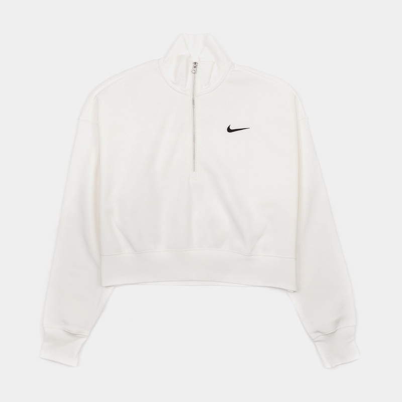 NSW Phoenix Fleece Oversized Half-Zip Crop Womens Hoodie (White)