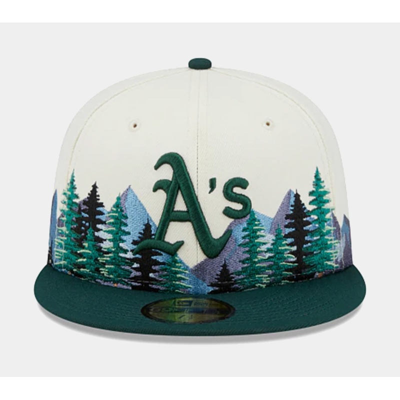 Oakland A’s Outdoor 59FIFTY Mens Fitted Hat (White/Green)