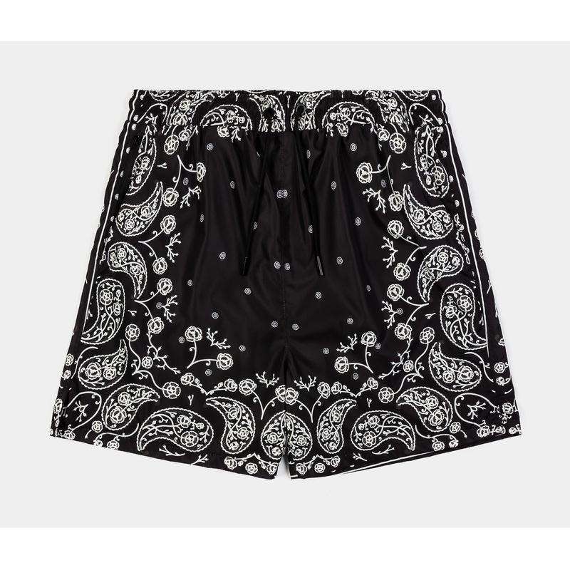 Black Rose Paisley Hybrid Mens Shorts (Black/White)