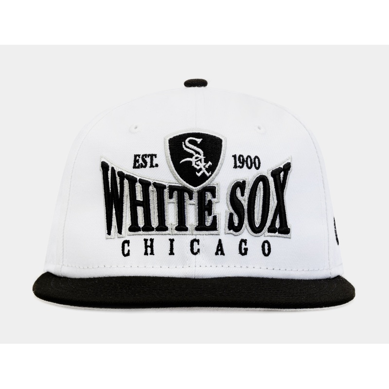 Chicago White Sox Crest 9FIFTY Mens Snapback Hat (White/Black)