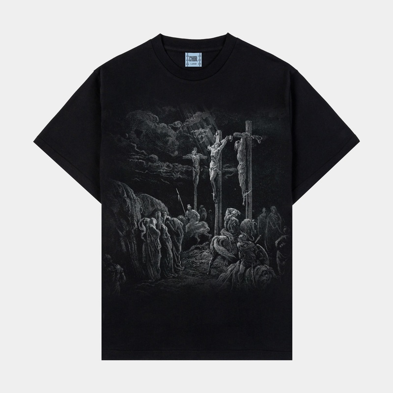 Crucifix Washed Mens Short Sleeve Shirt (Black)