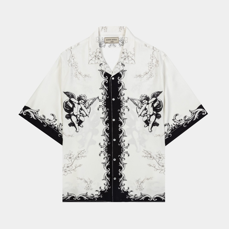 Cupid Rayon Mens Short Sleeve Shirt (Beige/Grey/Black)