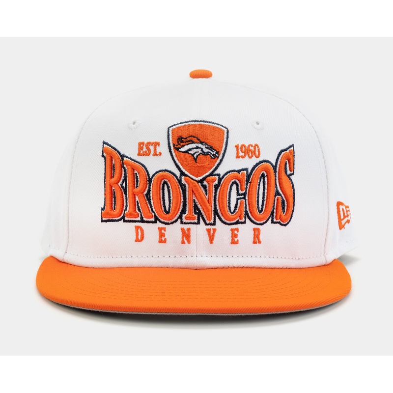 Denver Broncos Crest 9FIFTY Mens Snapback Hat (White/Orange)