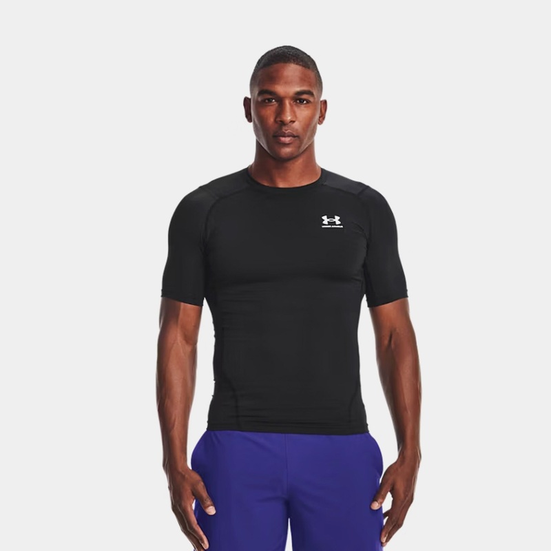 HeatGear Compression Mens Short Sleeve Shirt (Black/White)