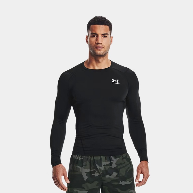 Heatgear Training Mens Long Sleeve Shirt (Black/White)