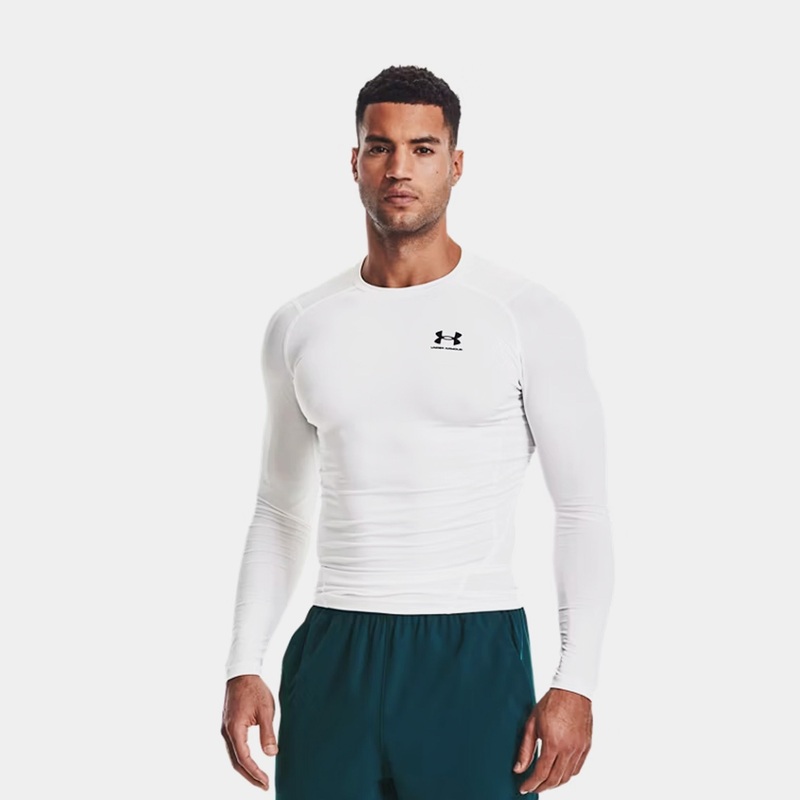 HeatGear Training Mens Long Sleeve Shirt (White/Black)