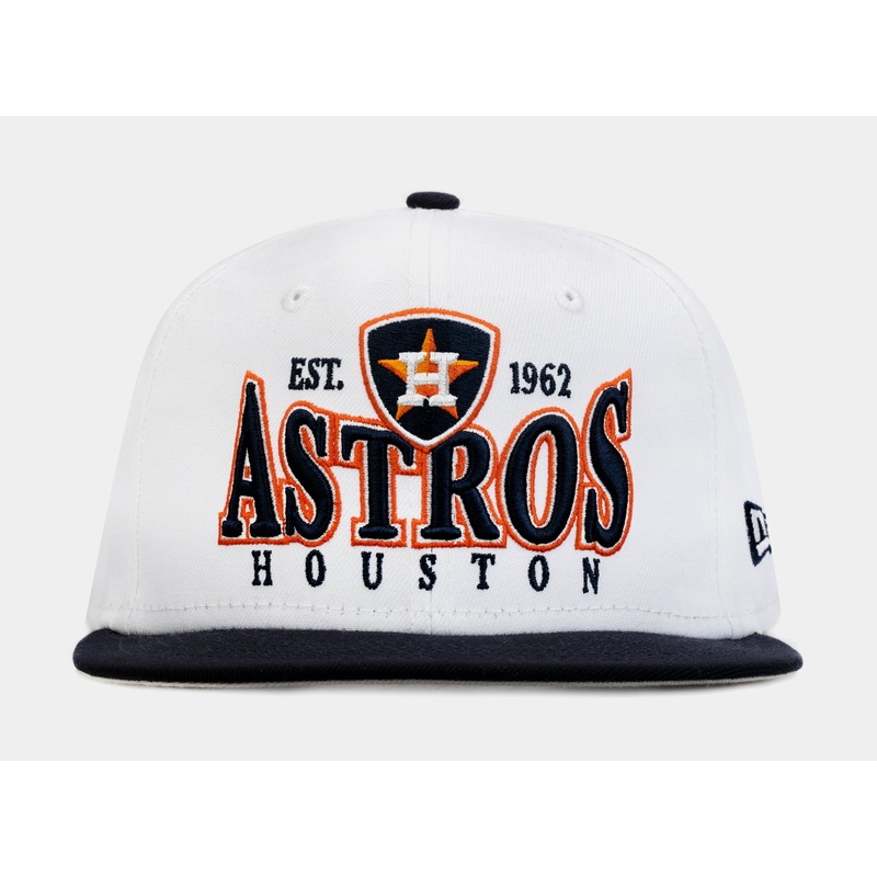 Houston Astros Crest 9FIFTY Mens Snapback Hat (White/Navy Blue)