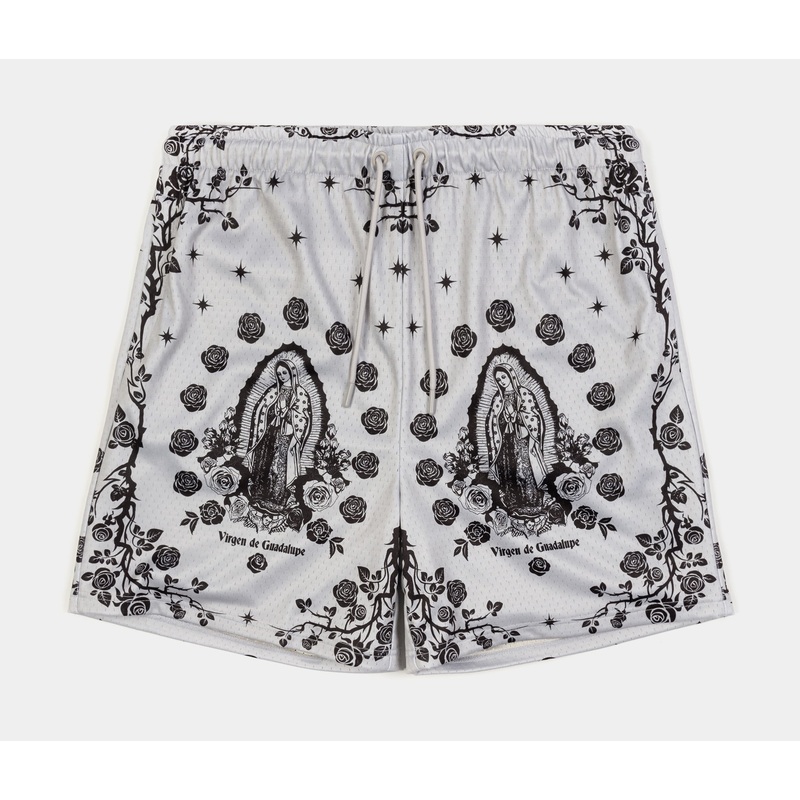 Lady Of Guadalupe Mesh Mens Shorts (Beige/Grey)