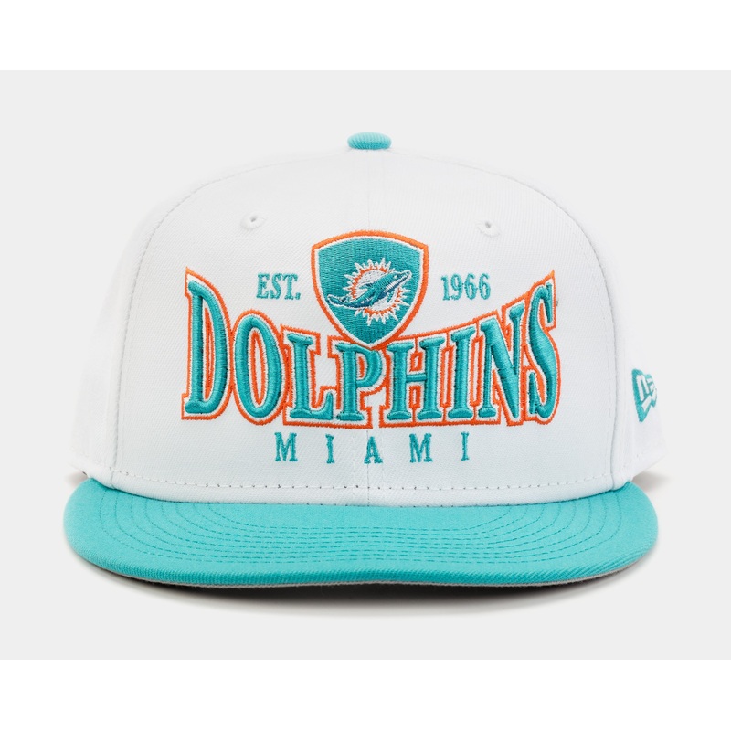 Miami Dolphins Crest 9FIFTY Mens Snapback Hat (White/Teal)