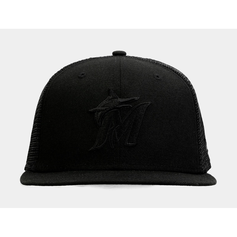 Miami Marlins Blackout 9Fifty Trucker Mens Hat (Black)