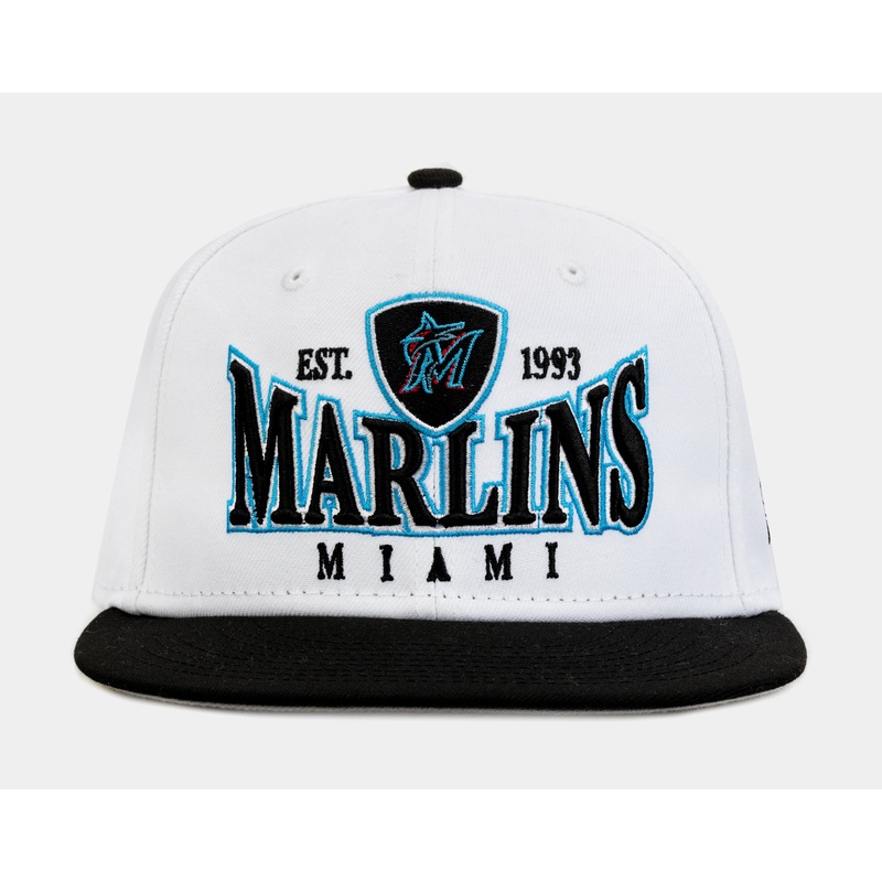 Miami Marlins Crest 9FIFTY Mens Snapback Hat (White/Black)