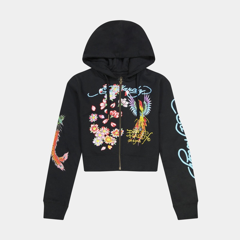 Phoenix Y2K Full Zip Womens Hoodie (Black/Blue)