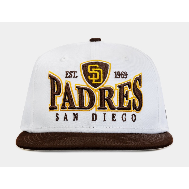 San Diego Padres Crest 9FIFTY Mens Snapback Hat (White/Brown)