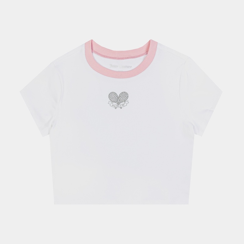 Tennis Baby Tee Womens Short Sleeve Shirt (White/Pink)