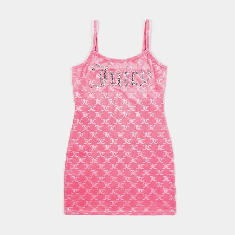 Embroidered Hot Fix Velour Womens Dress (Pink)