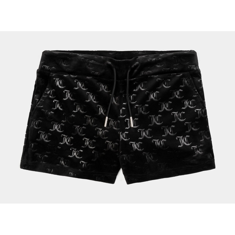 Embroidered Hot Fix Velour Womens Shorts (Black)