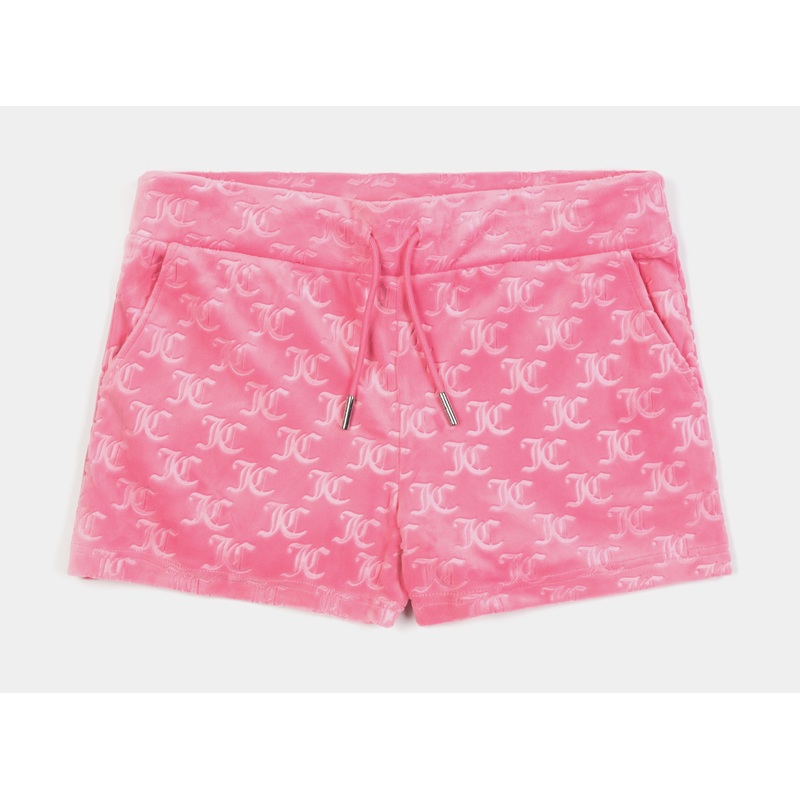 Embroidered Hot Fix Velour Womens Shorts (Pink)