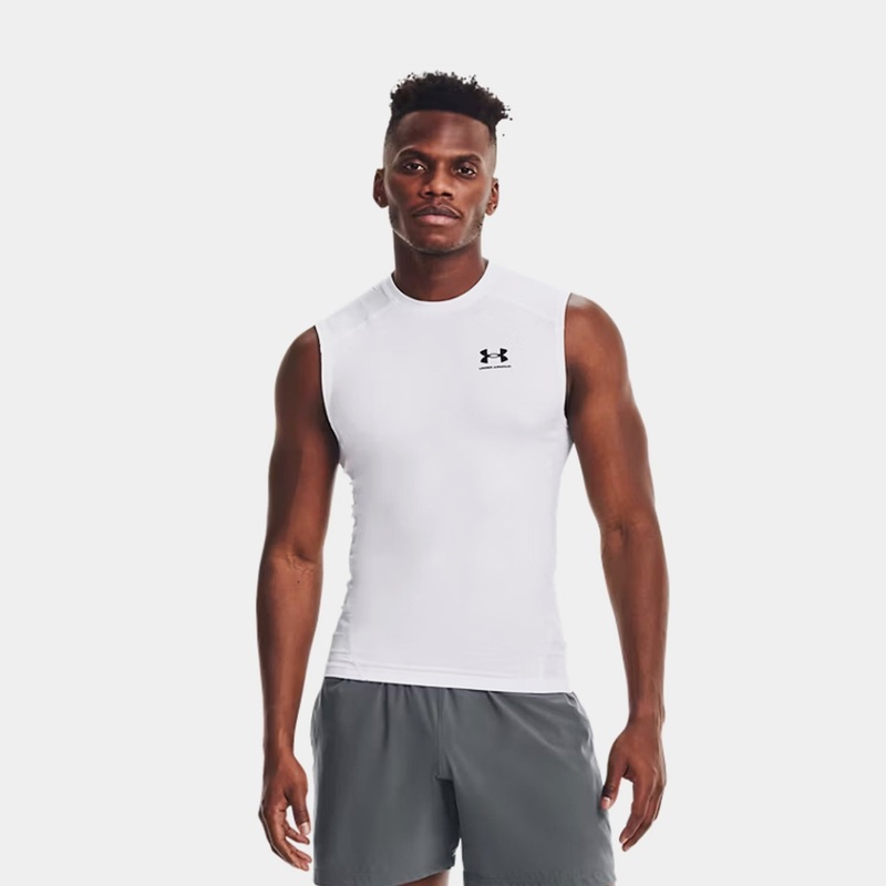 HeatGear Sleeveless Mens Short Sleeve Shirt (White)