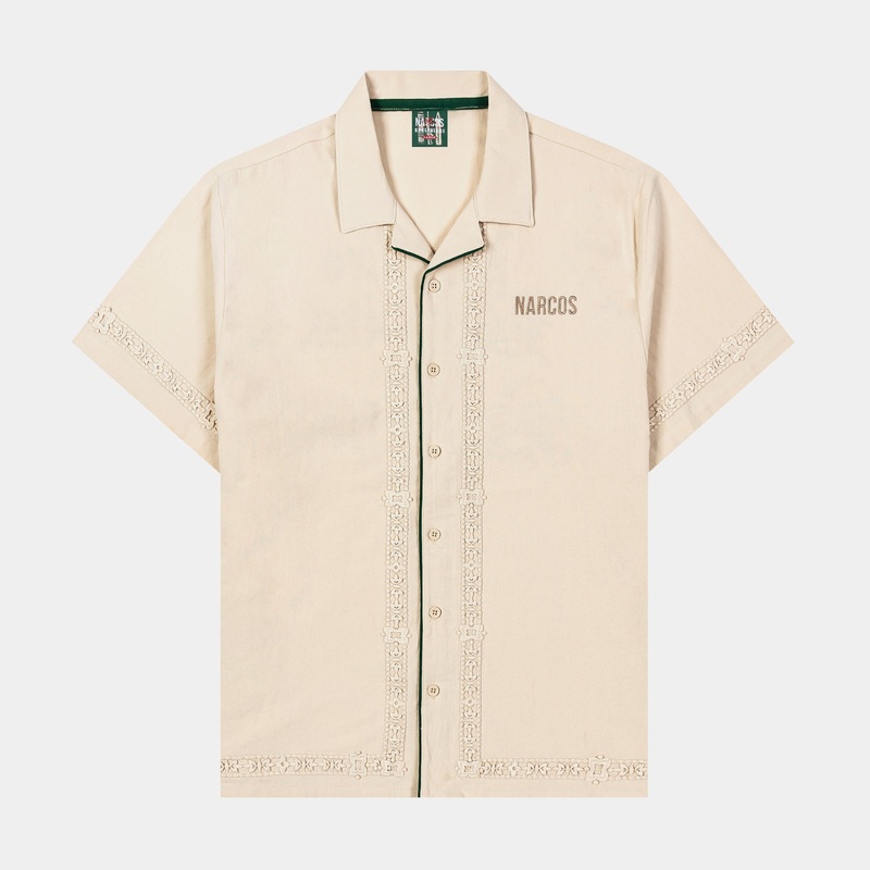 SP x Narcos We Are Bandits Button Up Mens Short Sleeve Shirt (Beige)