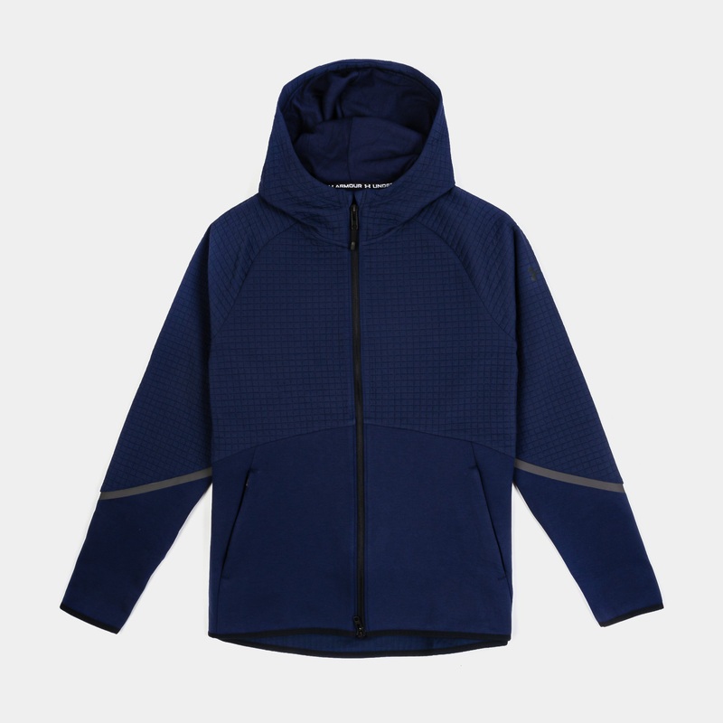 UA Unstoppable Fleece Full Zip Mens Hoodie (Blue/Black)