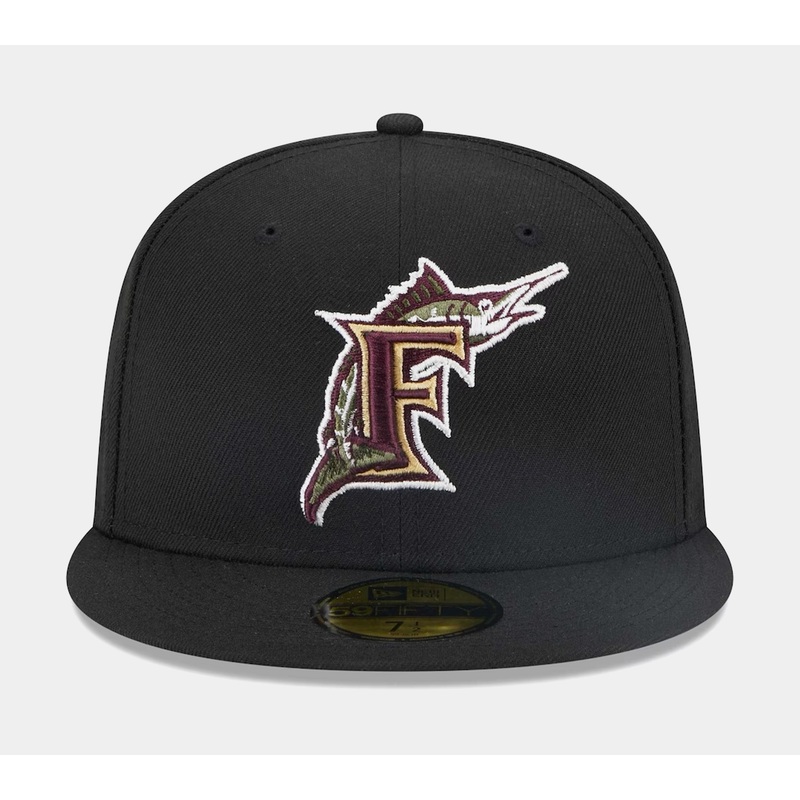 Miami Marlins Botanical 59FIFTY Mens Fitted Hat (Black)