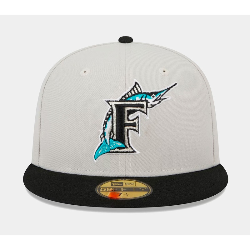 Miami Marlins Varsity Letter 59FIFTY Mens Fitted Hat (White/Black)