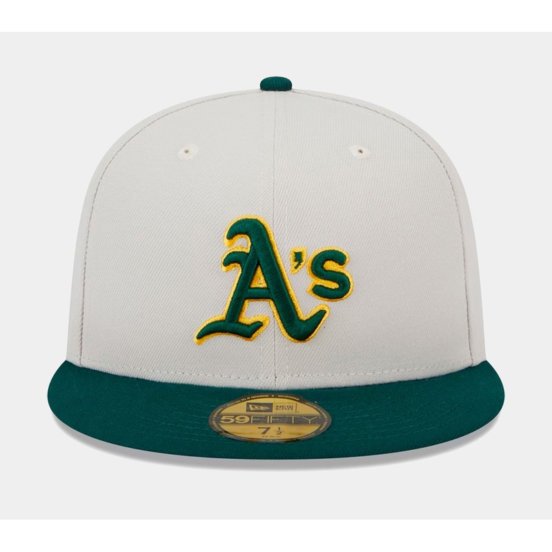 Oakland A’s Varsity Letter 59FIFTY Mens Fitted Hat (White/Green)