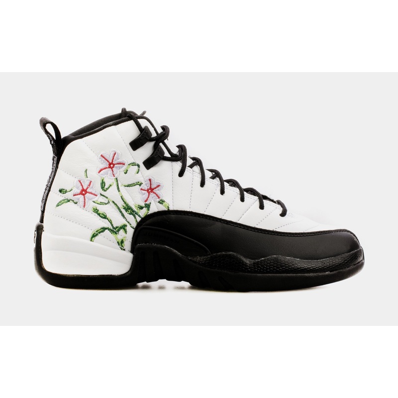 Air Jordan 12 Retro Floral Grade School Lifestyle Shoes (White/Black) Free Shipping