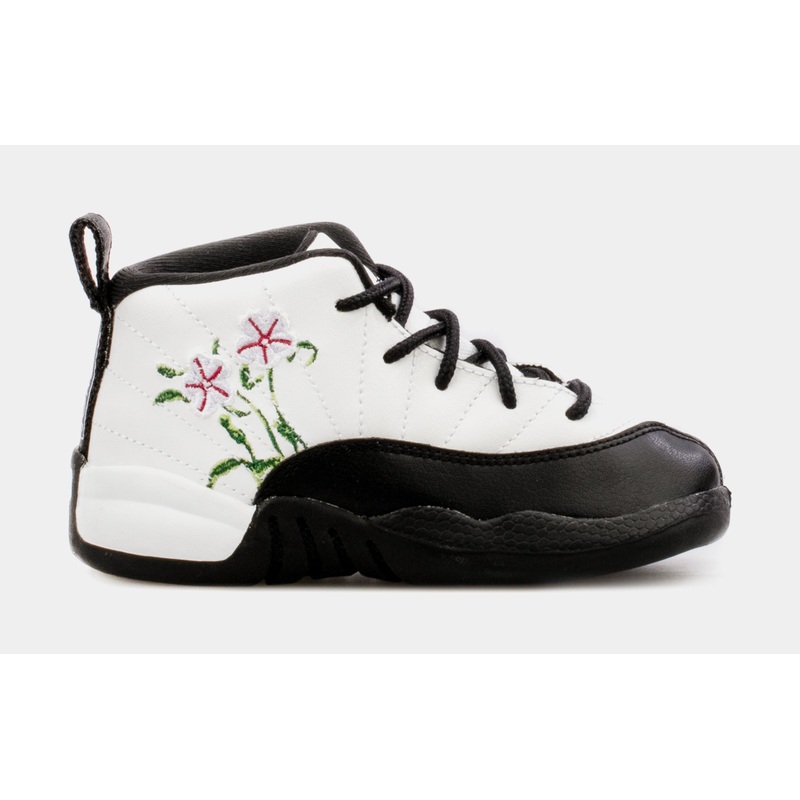Air Jordan 12 Retro Floral Infant Toddler Lifestyle Shoes (Black/White)