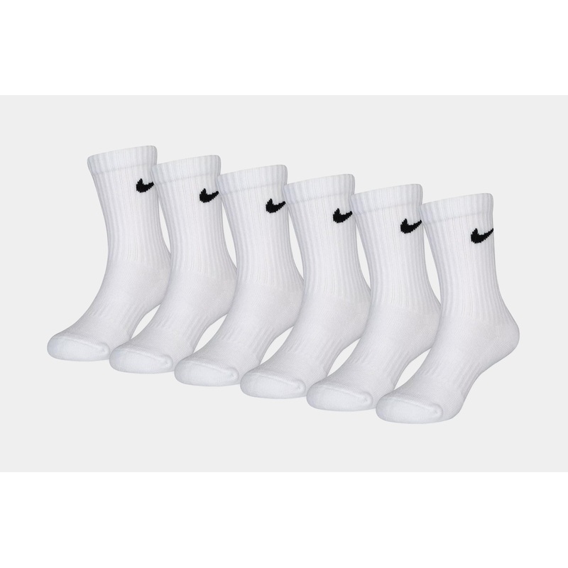 Dri Fit 6 Pack Logo Crew Preschool Socks (White)