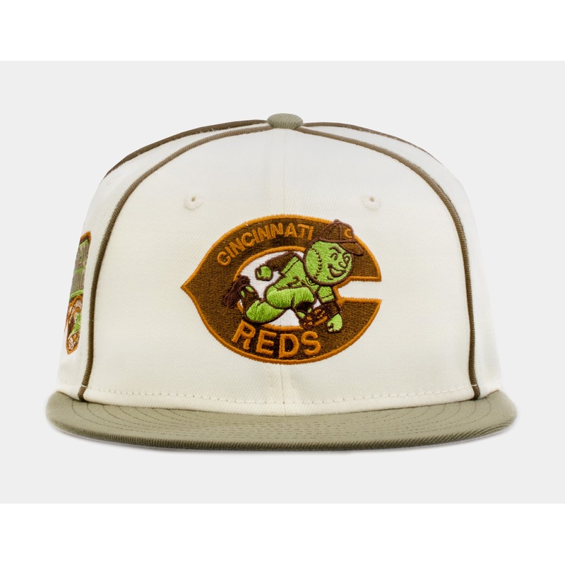 Exclusive Green Chrome Cincinnati Reds 59Fifty Mens Fitted Hat (Green/Beige)