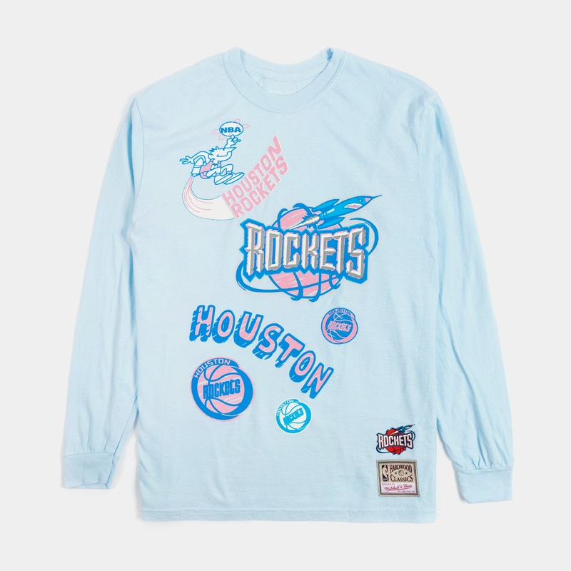 Houston Rockets Sidewalk Sketch Mens Long Sleeve Shirt (Blue)