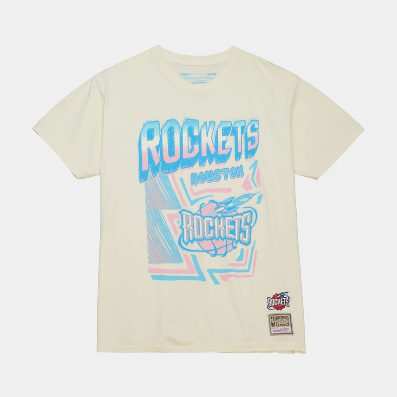 Houston Rockets Sidewalk Sketch Mens Short Sleeve Shirt (Beige/Blue)