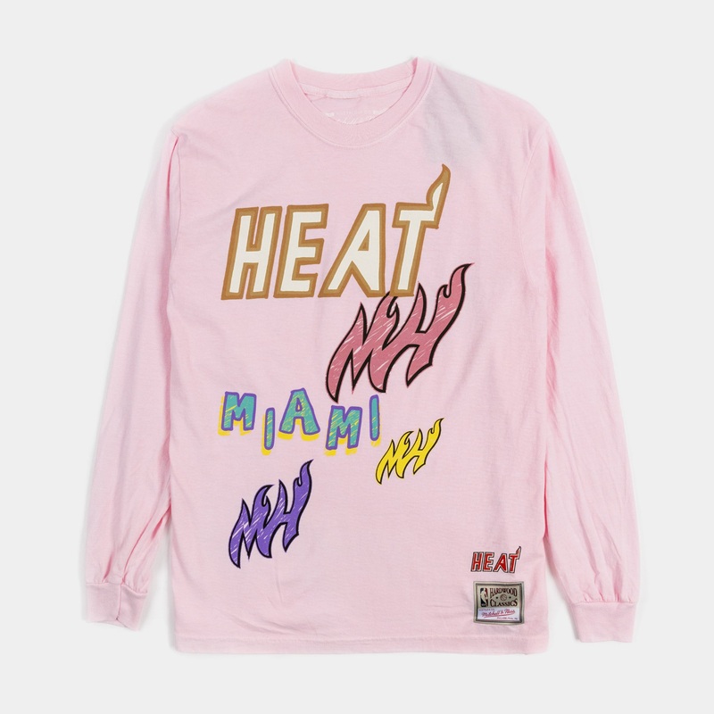 Miami Heat Sidewalk Sketch Mens Long Sleeve Shirt (Pink)