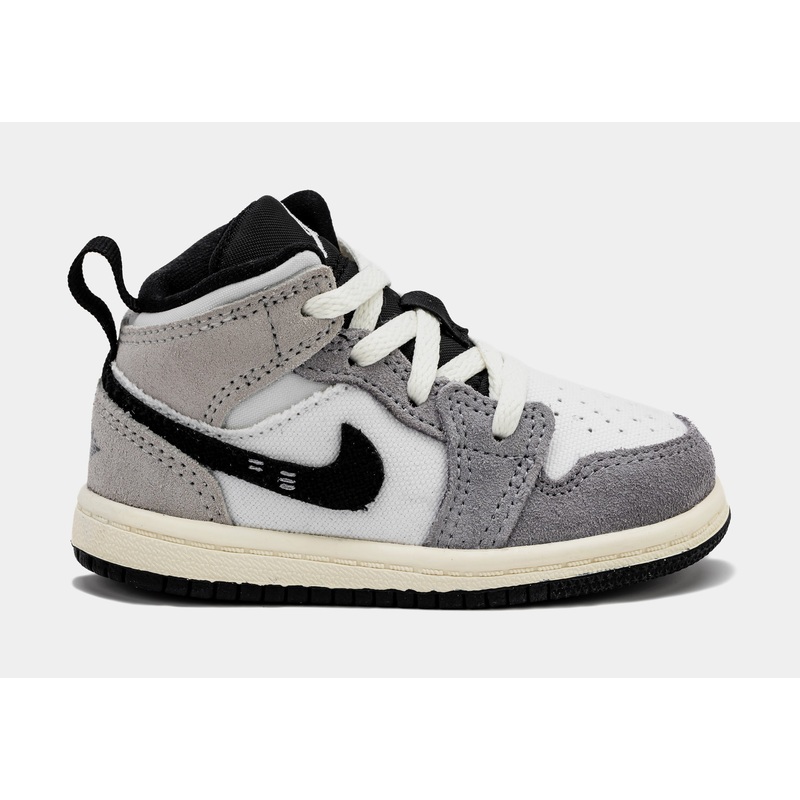 Air Jodan 1 Mid Infant Toddler Lifestyle Shoes (Grey/Black)