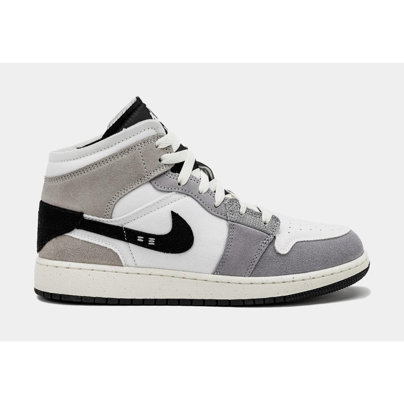 Air Jordan 1 Retro Mid Craft Cement Grey Grade School Lifestyle Shoes (Black/White)