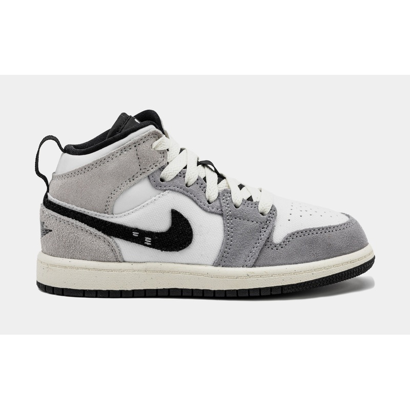 Air Jordan 1 Retro Mid Craft Cement Grey Preschool Lifestyle Shoes (Black/White)