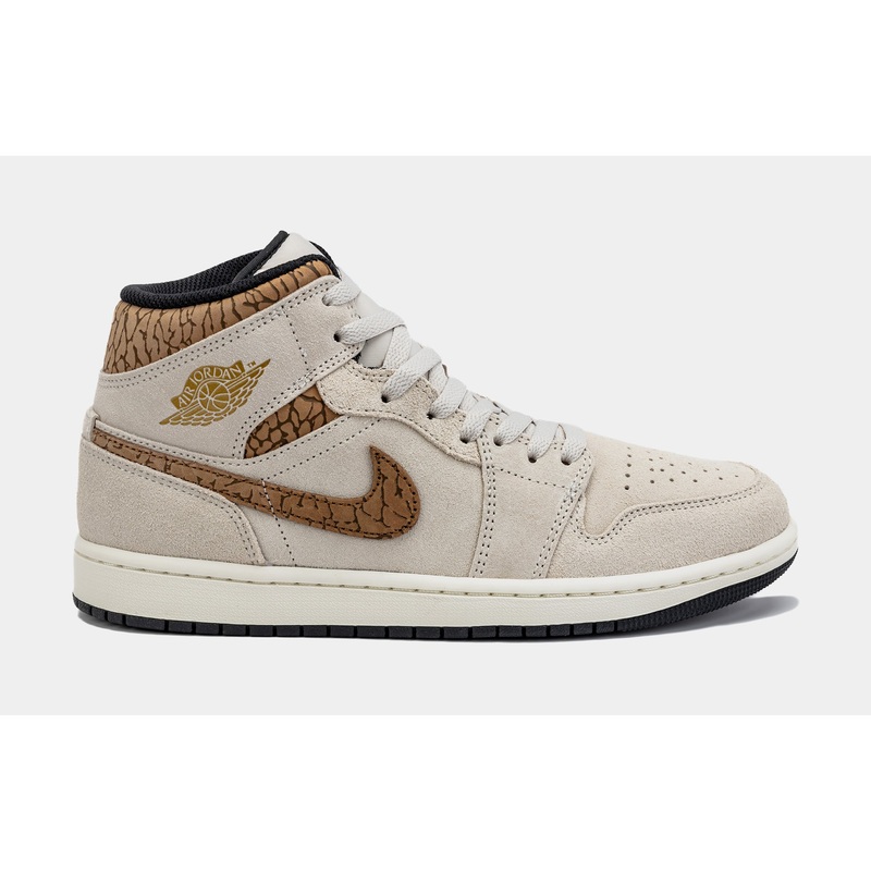 Air Jordan 1 Retro Mid SE Brown Elephant Mens Lifestyle Shoes (Light Orewood Brown/Metallic Gold)
