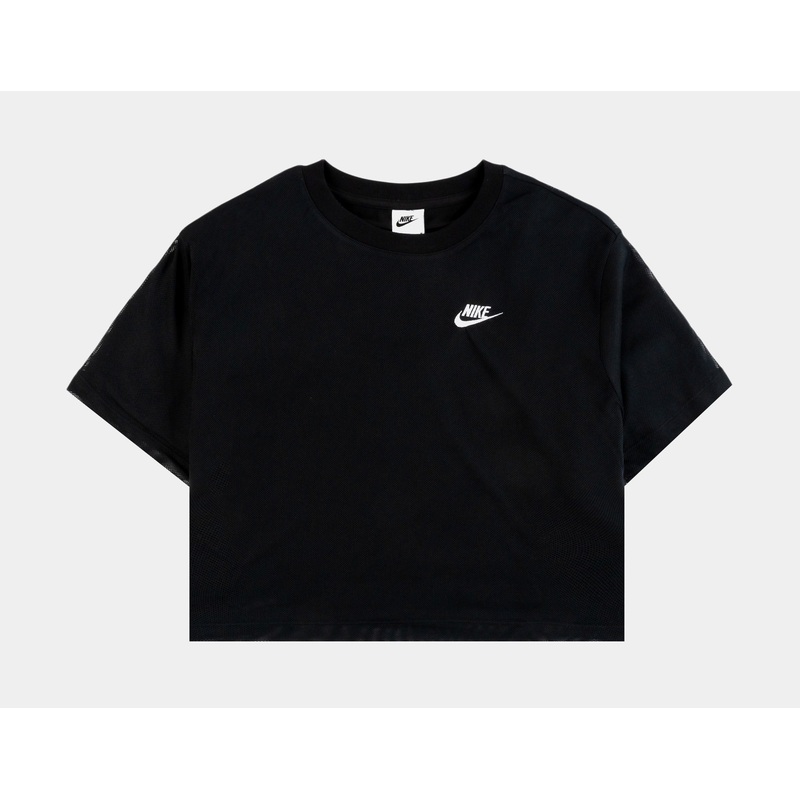Cropped Mesh Womens Short Sleeve Shirt (Black)